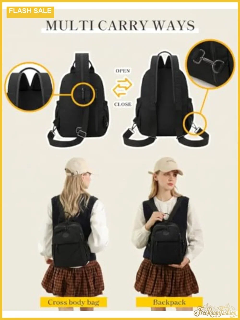 Mini Nylon Convertible Backpack Crossbody Sling Bag Lightweight Travel Daypack